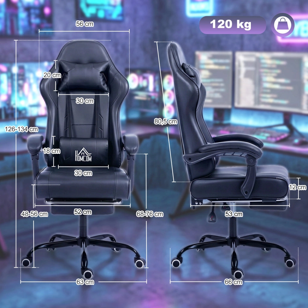 Poltrona da gaming ergonomica con massaggio lombare, schienale reclinabile, altezza regolabile ¨C zephmum ¨C nero