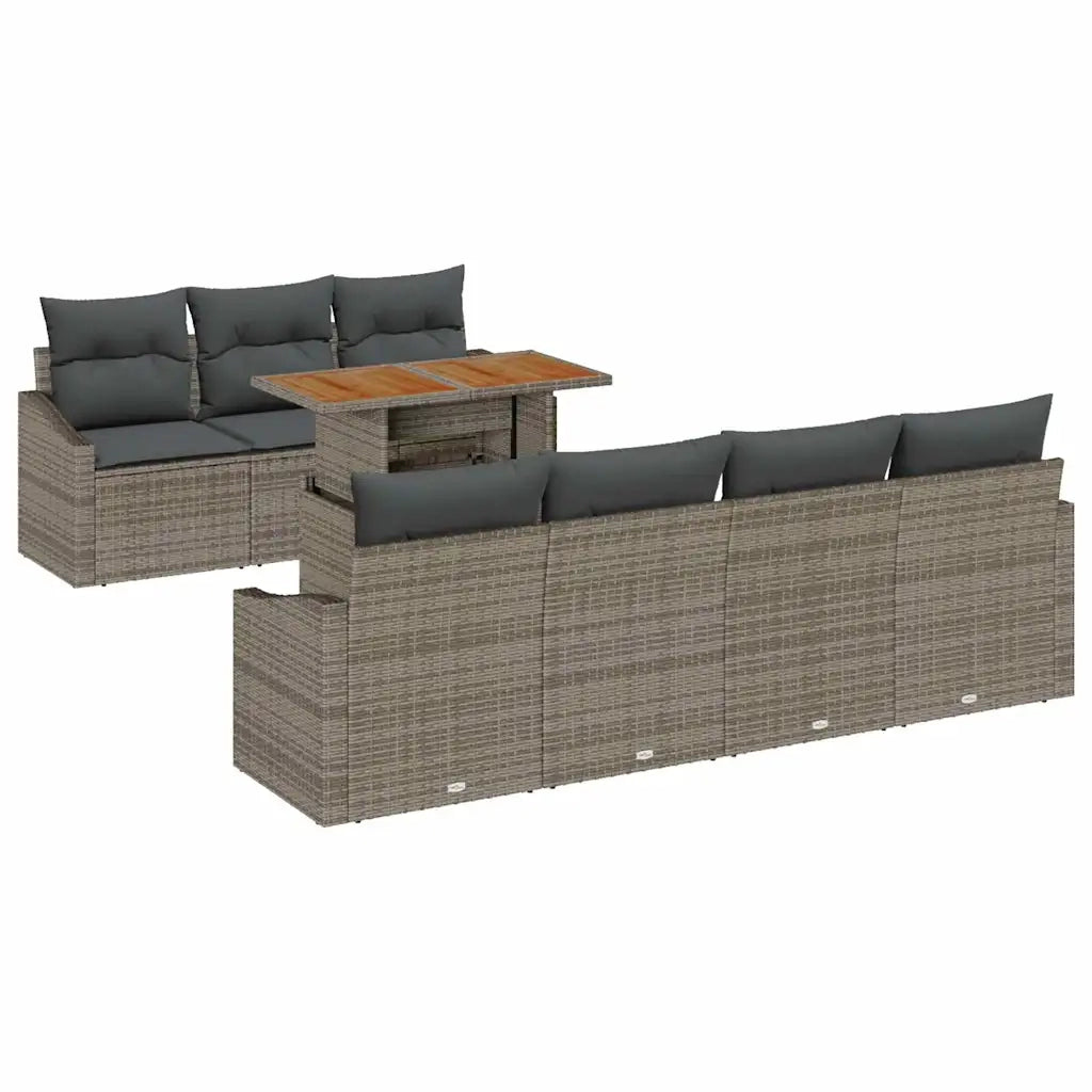 Set da Pranzo per Giardino con cuscino 8 pcs Grigio e Marrone 3349796