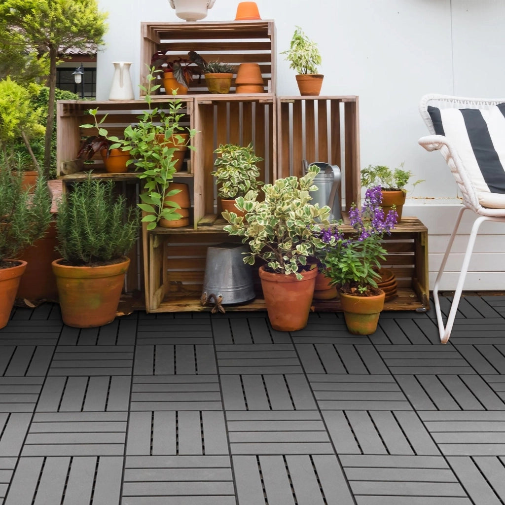 Piastrelle da Giardino Set 9 Pezzi - Xylo - Effetto Legno Nero Plastica Componibile