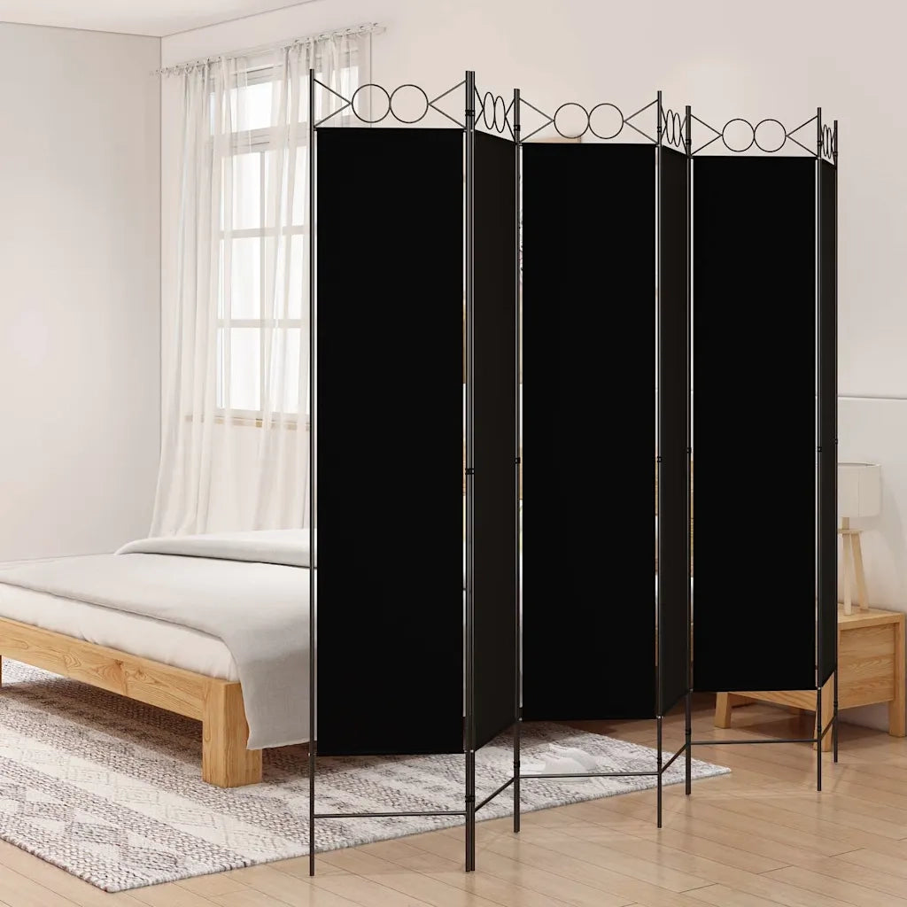 Divisorio Ambienti | Divider per stanze | Paravento a 6 Pannelli Nero 240x200 cm in Tessuto