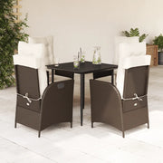 Set da Pranzo da Giardino 5pz con Cuscini in Polyrattan Marrone 3213407