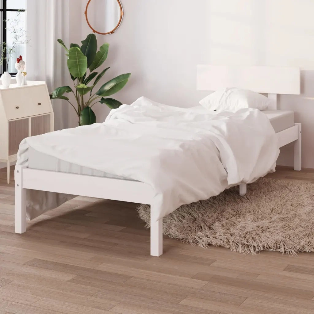 Letto singolo | Letto per adulti | Giroletto Bianco in Legno Massello di Pino 90x200 cm