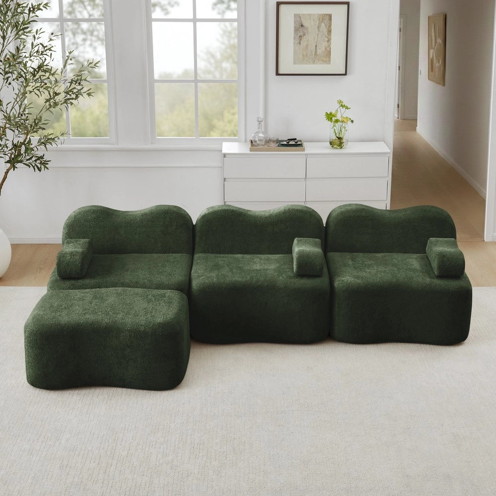 Divano Angolare Modulare 3 Posti con Ottoman ¨C Xylo ¨C Verde, Cuscini, Braccioli Mobili