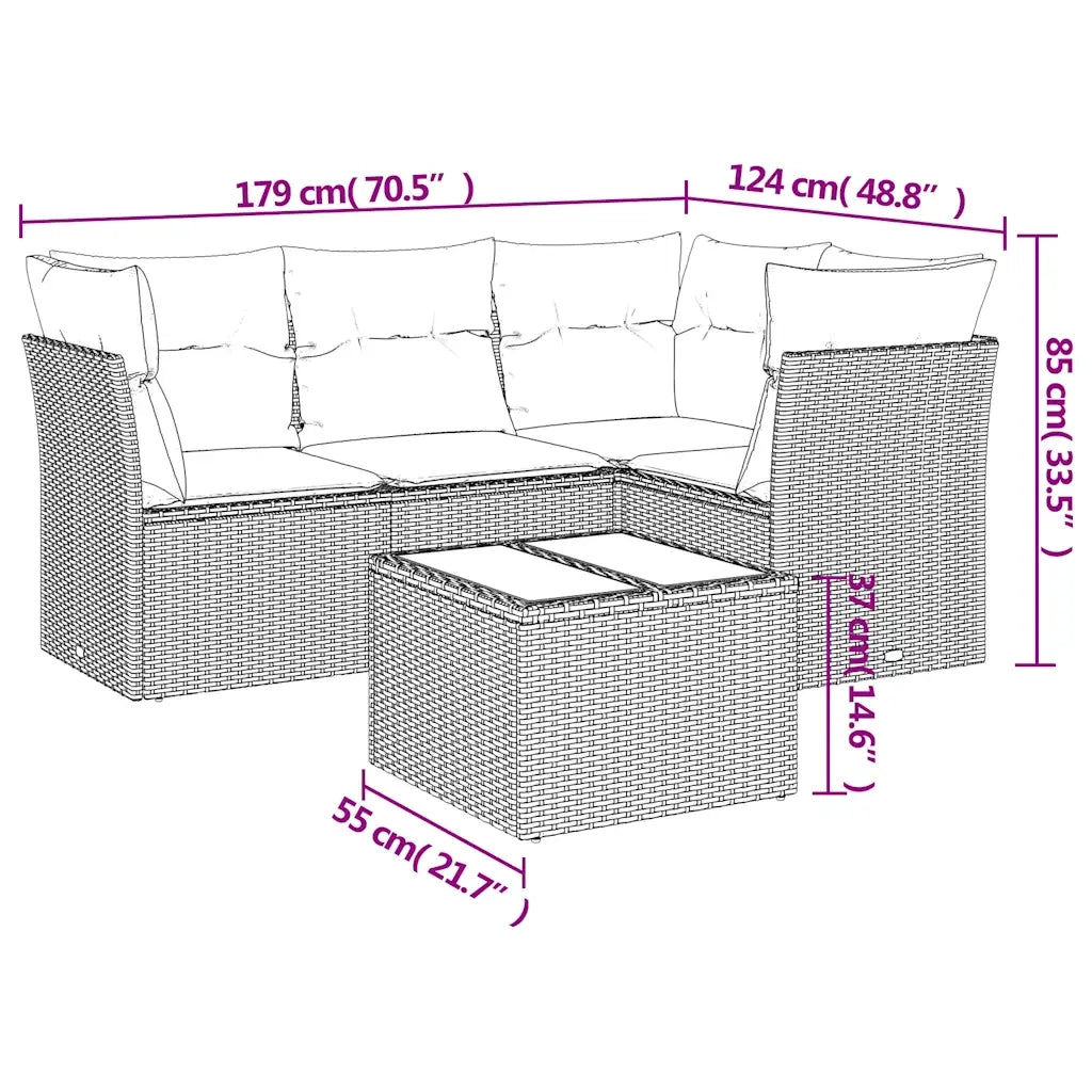 Set Divano da Giardino 5 pz | Set Salotto da Giardino con Cuscini Marrone in Polyrattan
