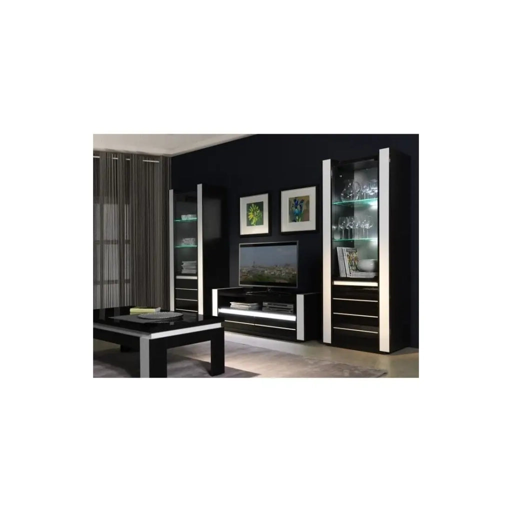 Tavolino basso LINA nero e bianco lucido - 125 x 42 x 65 cm