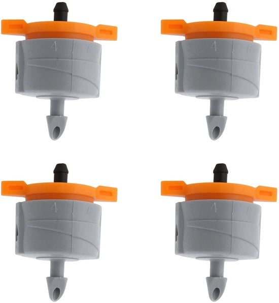 Regolatore di flusso 1-10 L/H Regolabile - Sistema di gocce micro - Progetto di risparmio d'acqua - Sostituzione perfetta - 4 pezzi - Compatibile con tubi 4-6 mm - Regolatore di flusso
