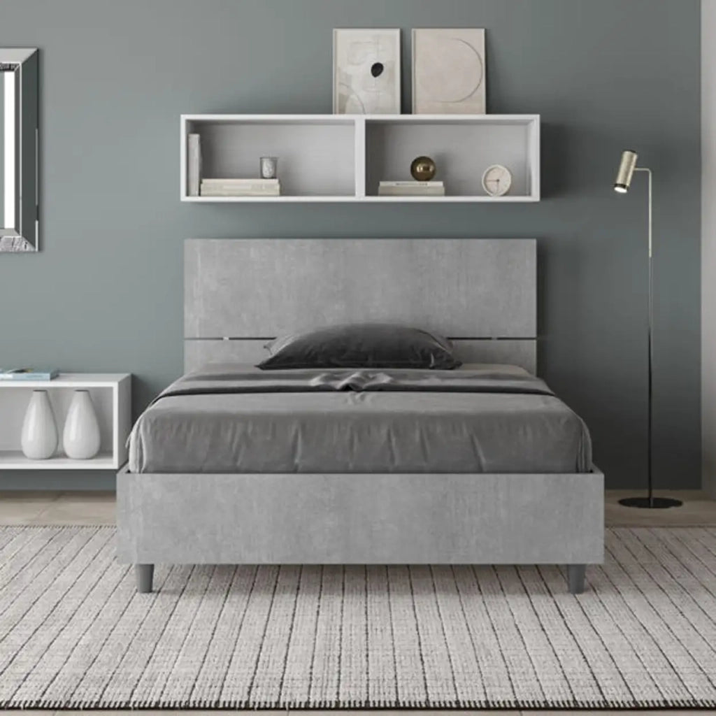 Letto una piazza e mezza con rete 120x200 testata dritta cemento Demas