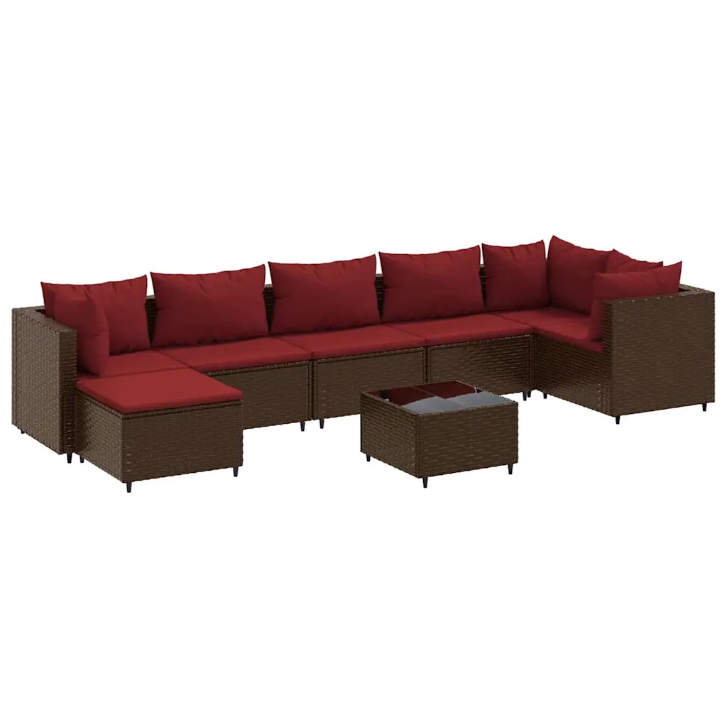 Set Divani da Giardino 8 pz con Cuscini in Polyrattan Marrone