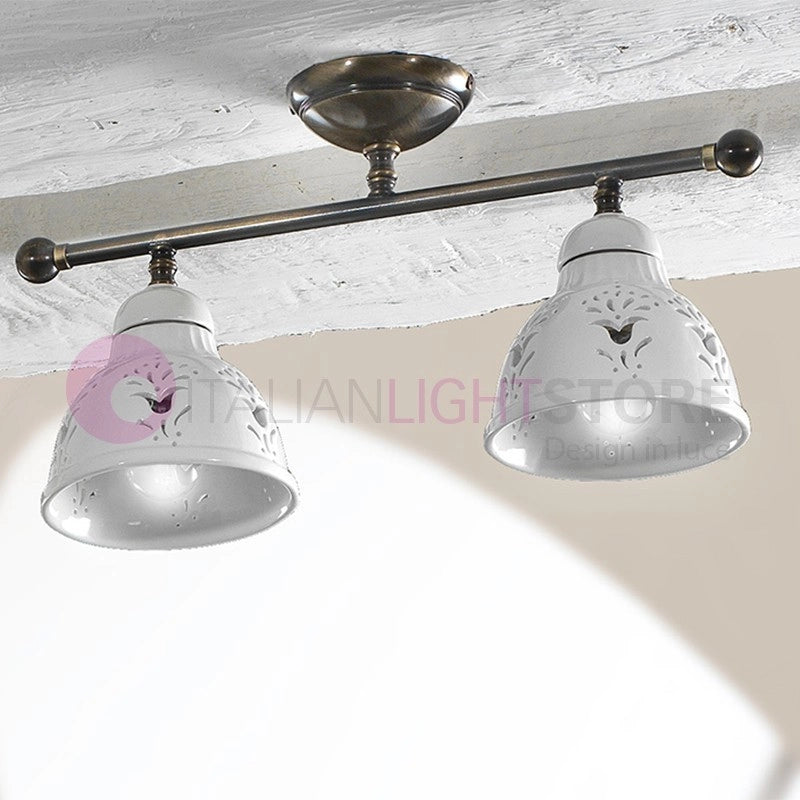MASSERIA Plafoniera a Soffitto Ottone e Ceramica Rustico Country