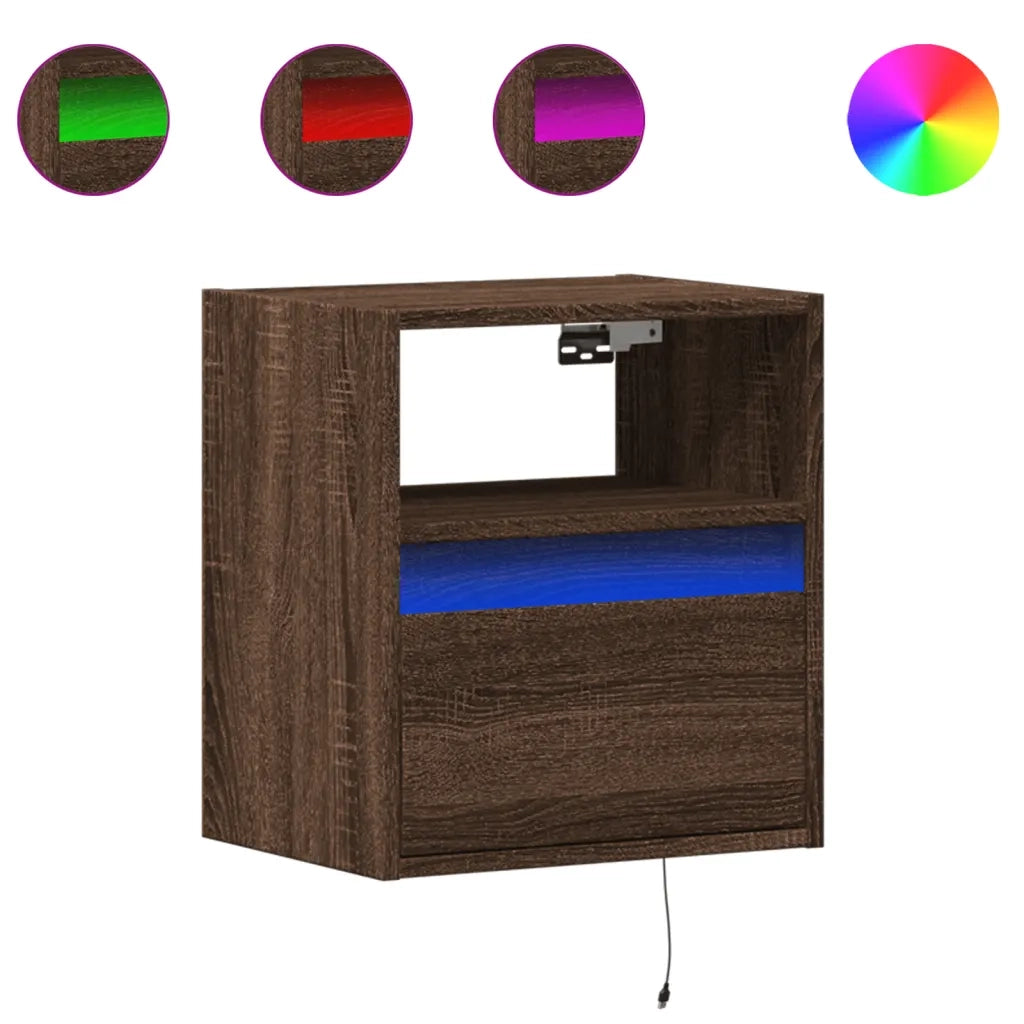 Comodini a Parete con luci LED 2 pz Rovere Marrone 3307988