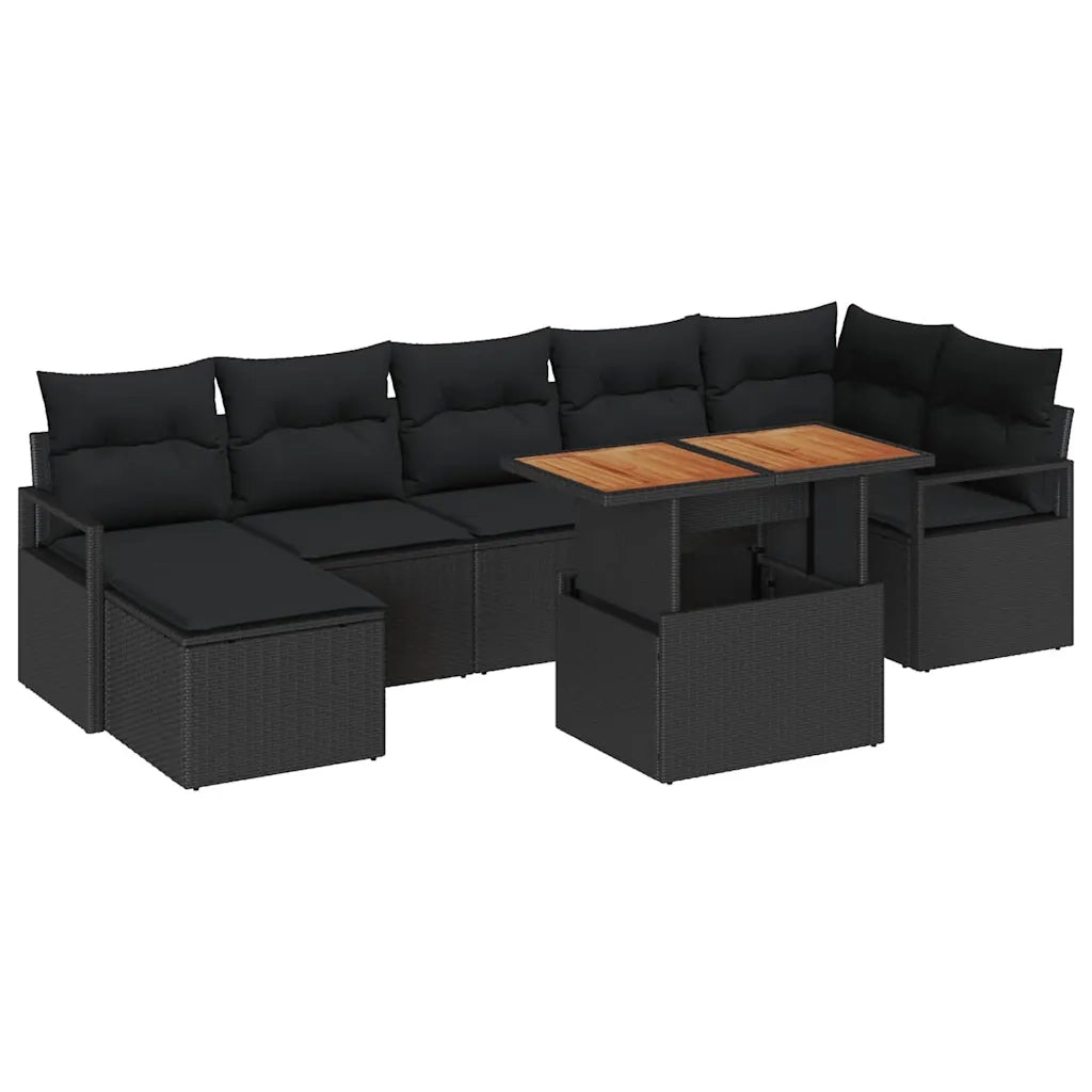 Set da Pranzo per Giardino con cuscino 8 pcs Nero e Marrone