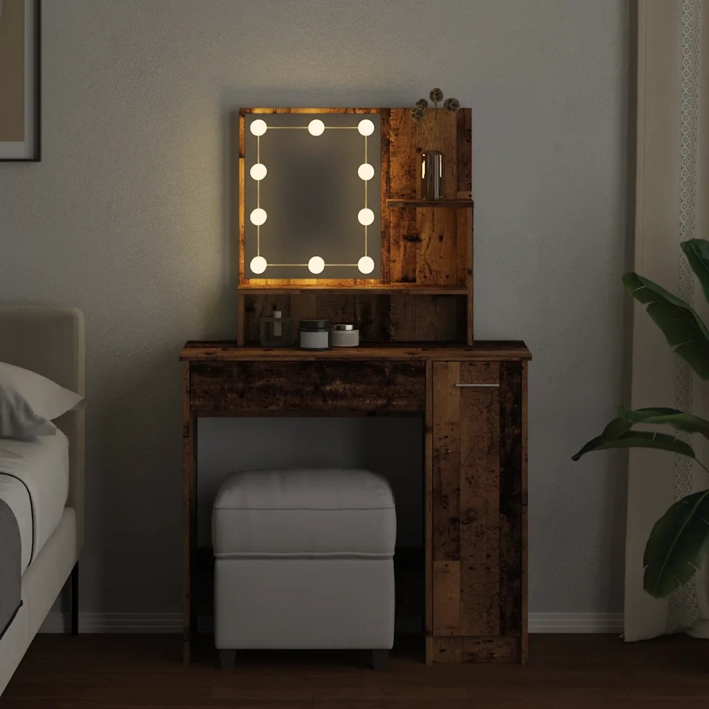 Toeletta con LED Legno Antico 86,5x35x136 cm 857023