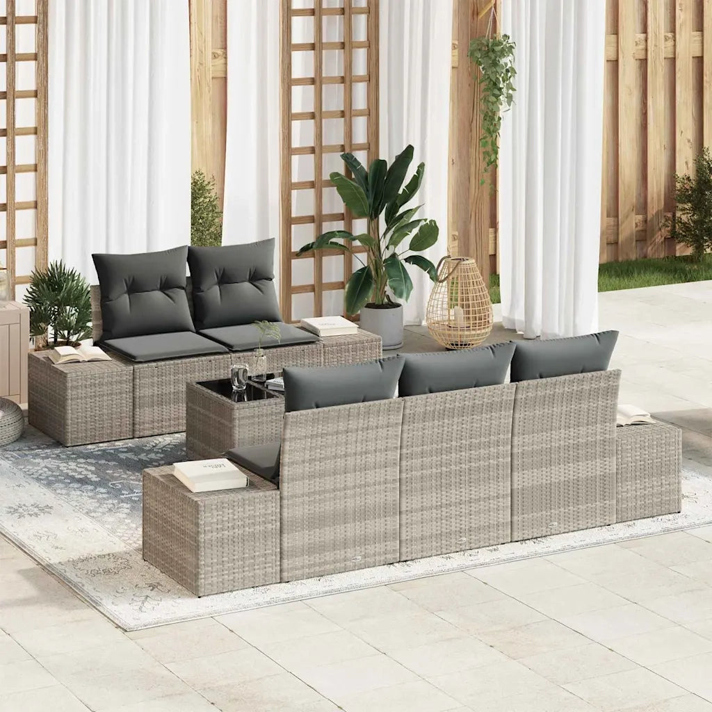 Set Divano da Giardino 6 pcs Grigio chiaro polyrattan