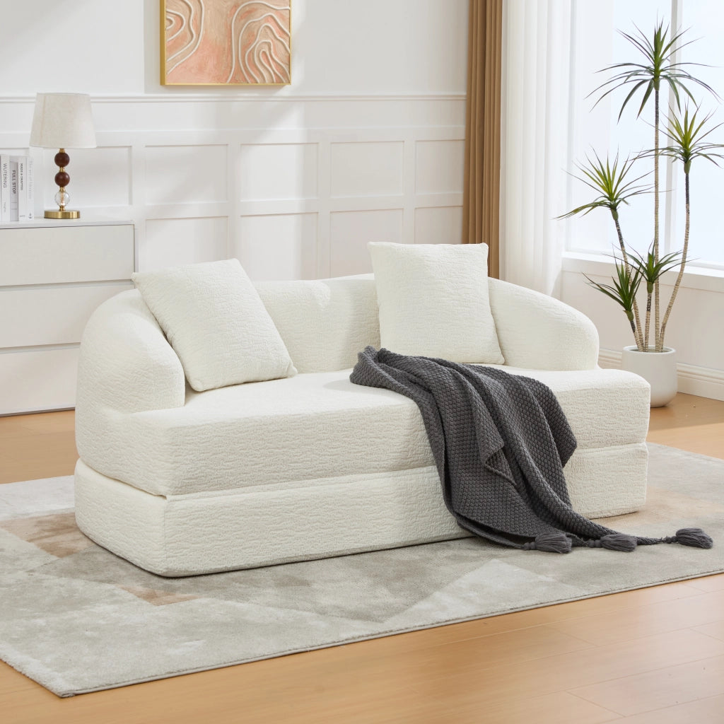 Divano letto 2 posti - con funzione letto e schienali separati - in chenille beige