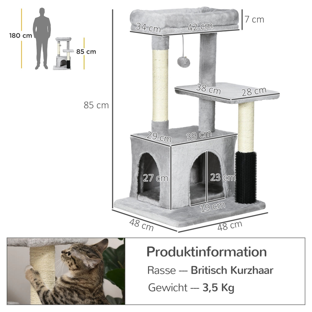 Albero tiragraffi per gatti con letto e piattaforma ¨C Minimal ¨C 85 cm grigio chiaro