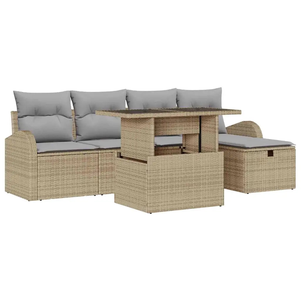 Set Divano da Giardino con cuscino 6 pcs Beige Poly Rattan 3359747