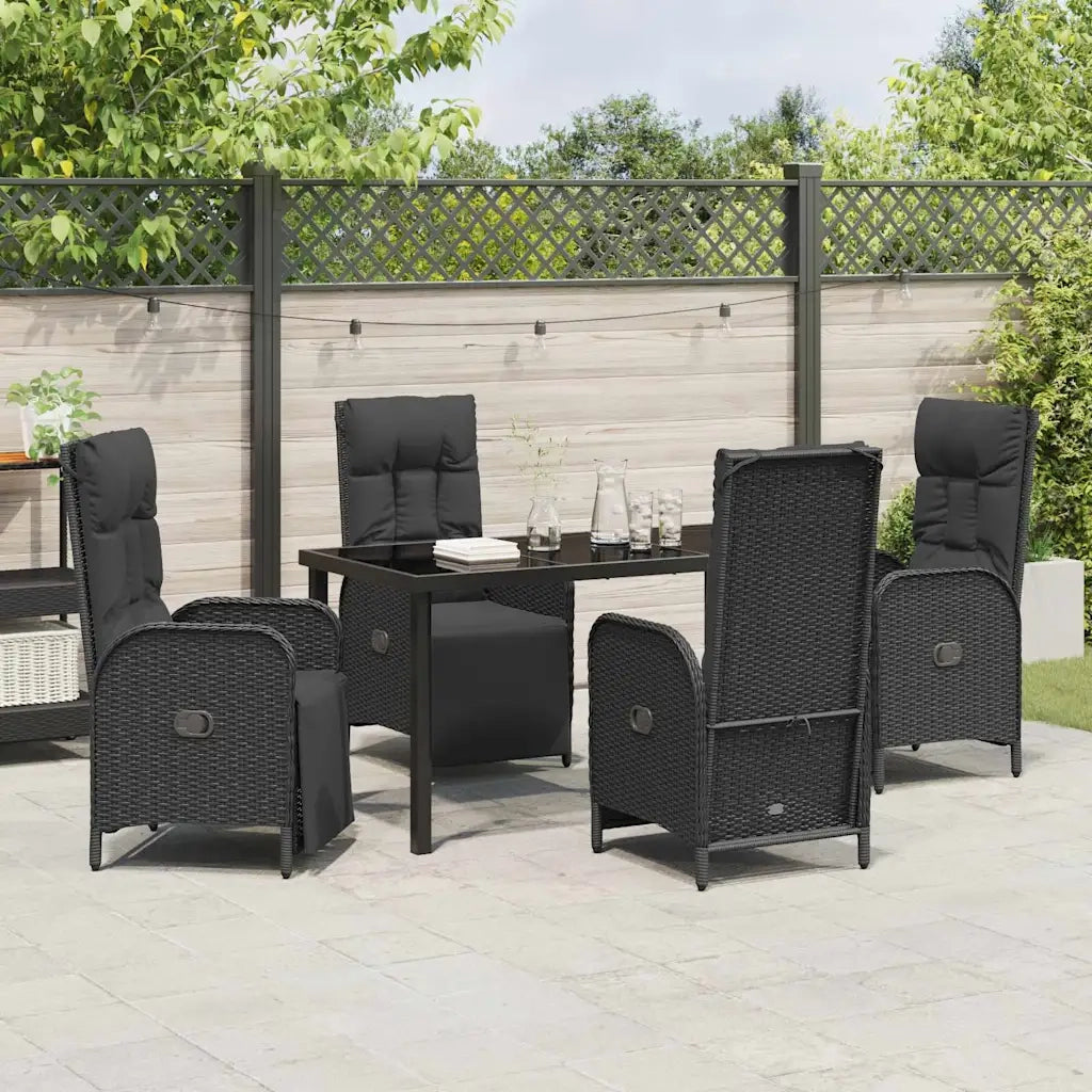 Set da Pranzo per Giardino con cuscino 5 pcs Nero polyrattan 3380122