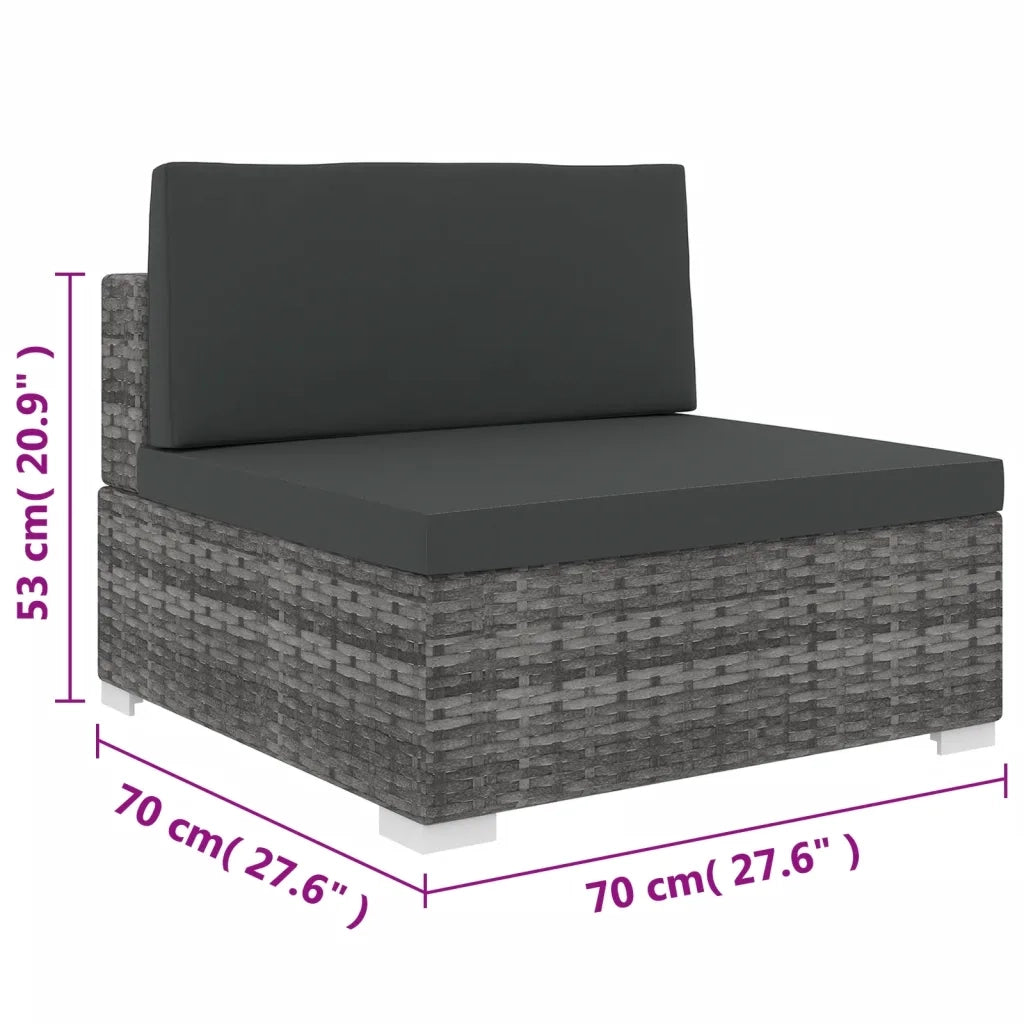 Sedia da Giardino Modulare con Cuscini in Polyrattan Grigio