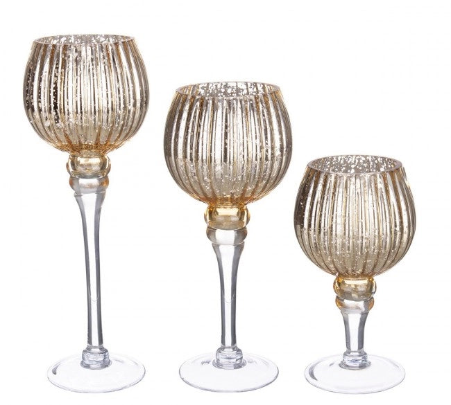 Set di 3 portacandele 1 pezzo Sheila calice oro