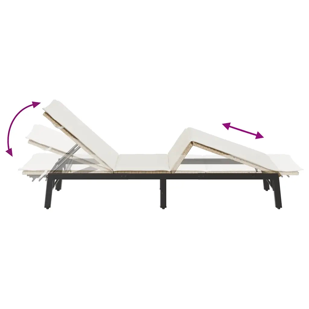 Lettino Prendisole con Cuscini Beige in Polyrattan 4104083