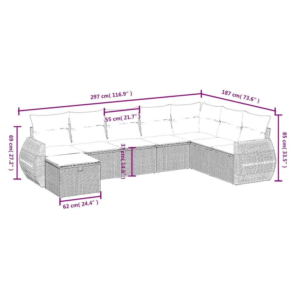 Set Divano da Giardino 8 pz con Cuscini Beige in Polyrattan 3264204