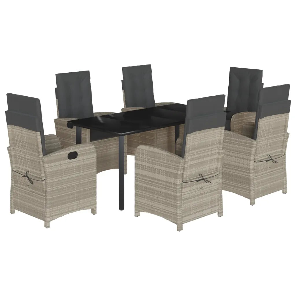 Set da Pranzo da Giardino 7 pz Cuscini Polyrattan Grigio Chiaro