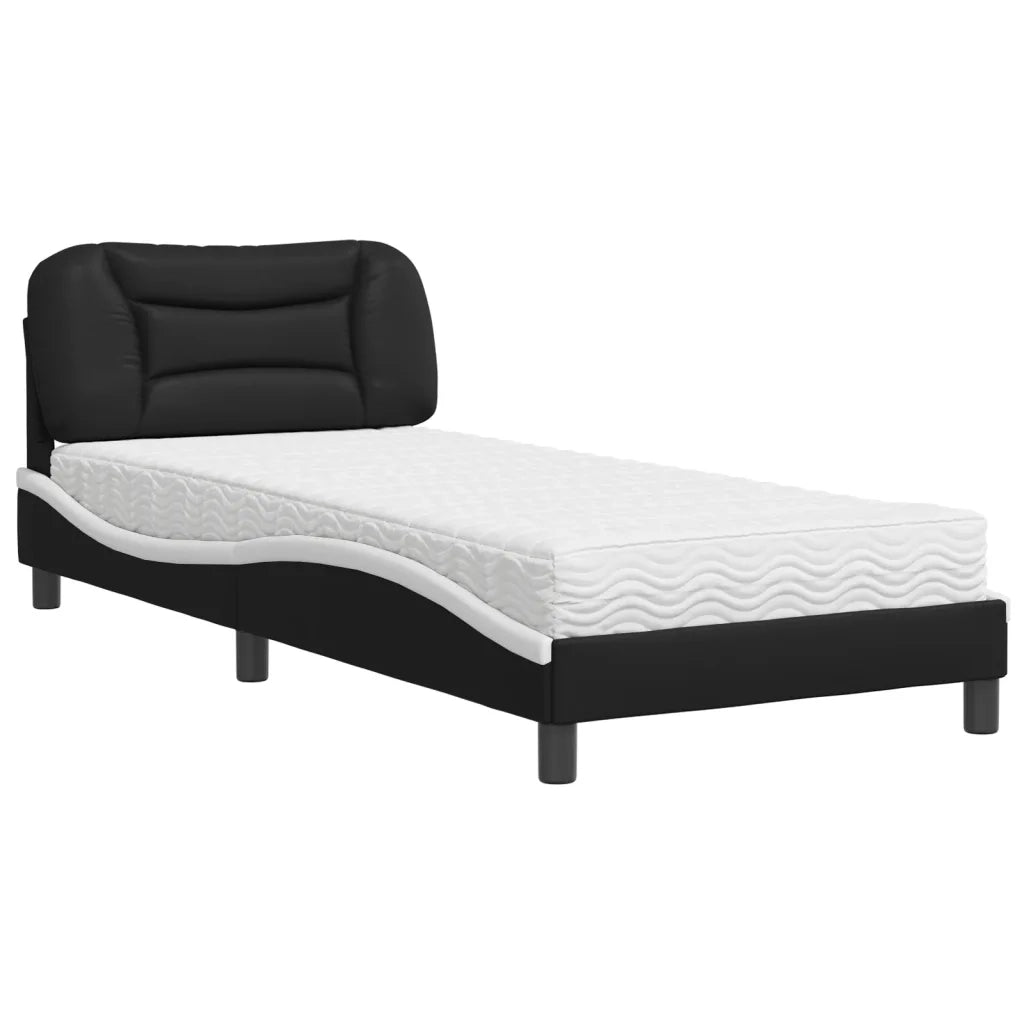 Letto con Materasso Hvar Nero e Bianco 90x200 cm in Similpelle