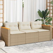 Divano da Giardino con Cuscini a 3 Posti Beige in Polyrattan 365831