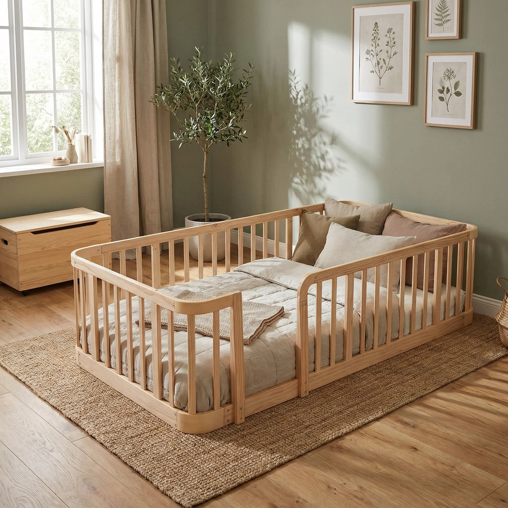 Box Recinzione Bambini in Legno Naturale ¨C MINIMAL ¨C 140x200 cm, Bordi Arrotondati, Sicurezza