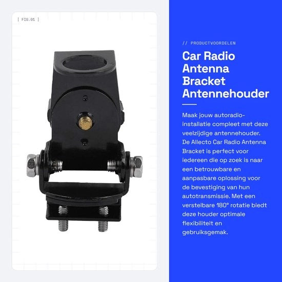 Antennebeugel Verstelbaar 180° - Antennehouder - Montagekit - Piastra Antislip - Robusto - Nero - 68 g