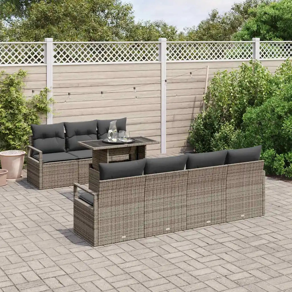 Set Divano da Giardino con cuscino 8 pcs Grigio polyrattan