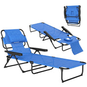 Sdraio da Giardino Pieghevole con Schienale Regolabile, Cuscino e Foro per Viso, Blu Scuro