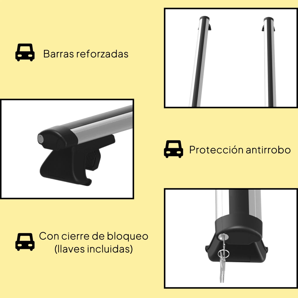Barre Portapacchi Tetto Universali ¨C Xylo ¨C Alluminio 123,5 cm Argento Carico 75 kg con Serratura