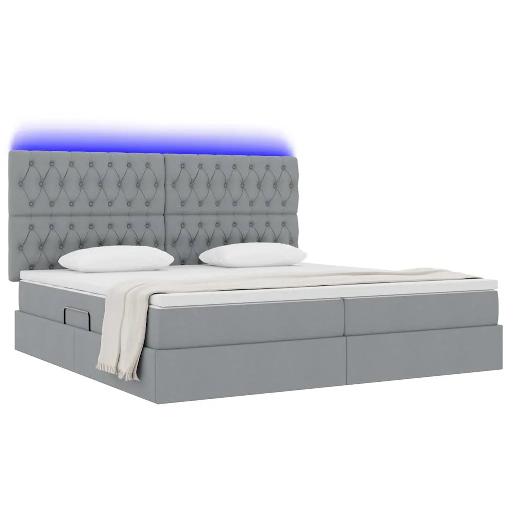 Letto con contenitore e LED con led Grigio chiaro 200 x 200 cm