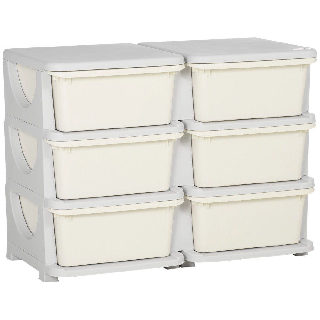 Cassettiera per bambini con 6 cassetti e scatole plastica ¨C Minimal ¨C crema 75x37x56,5cm