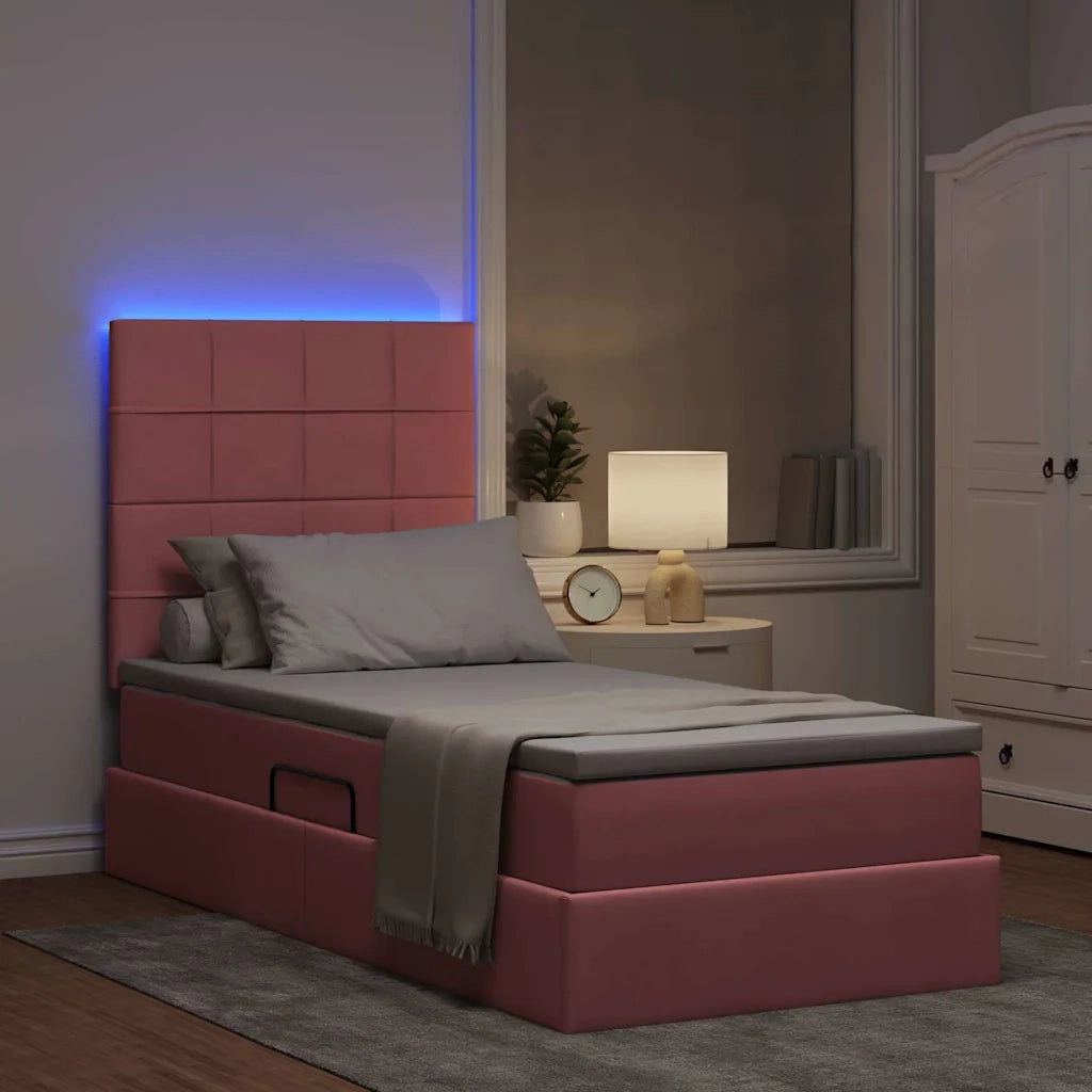 Letto con contenitore e LED con led Rosa 100 x 200 cm Velluto