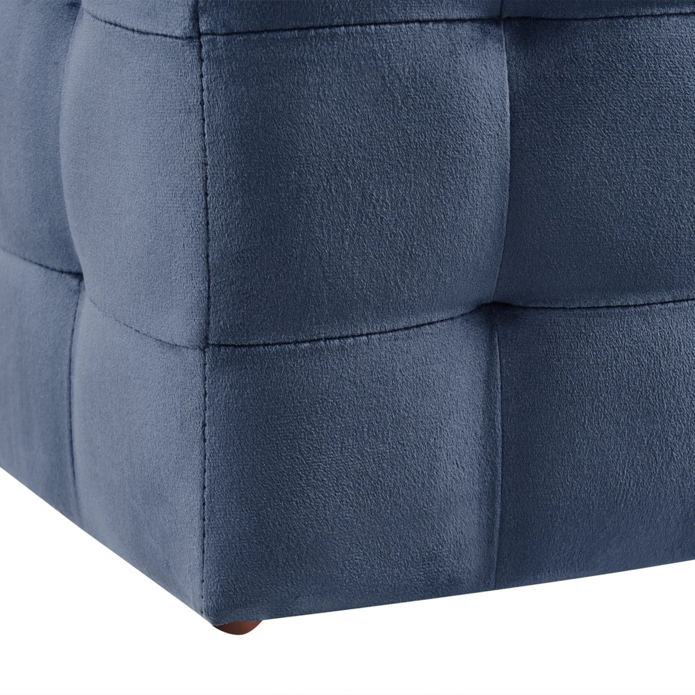 Pouf Cassapanca Imbottito in Velluto Blu Scuro Stile Chesterfield