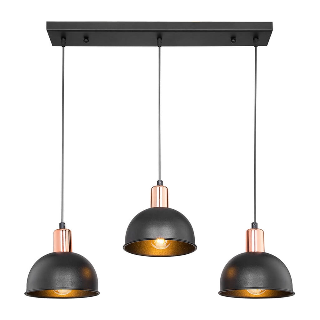 Lampada a Sospensione 'Basildon' con 3 Fonti Luce - Paralumi a Mezzo Globo - Nero [lux.pro]