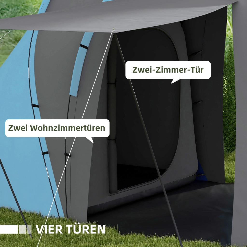 Tenda Tunnel 4-6 Persone Impermeabile 2000mm ¨C Xylo ¨C 2 Camere da Letto Grigio Blu
