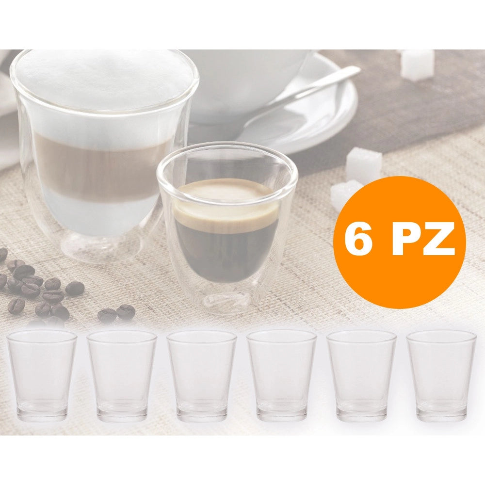 Trade Shop - 6 Bicchieri Bicchierini Bicchiere Caffe' In Vetro Caffeino Marocchino 60ml -