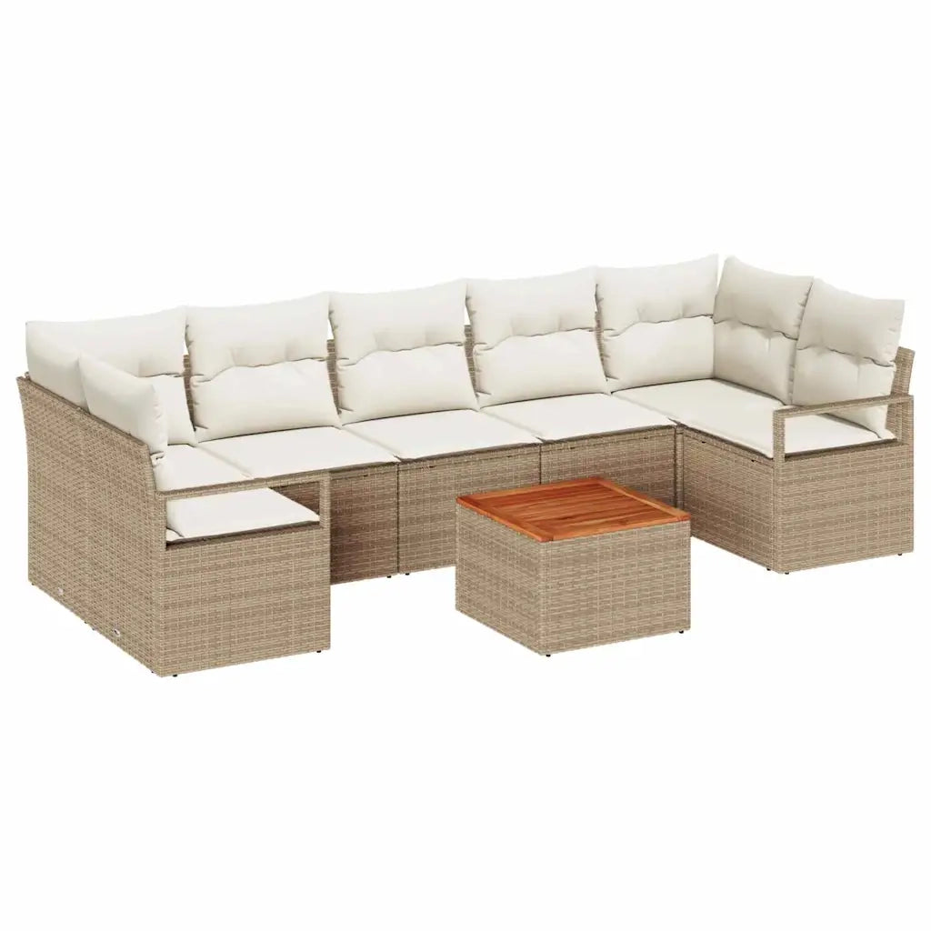 Set Divano da Giardino 8 pcs Beige e Crema polyrattan