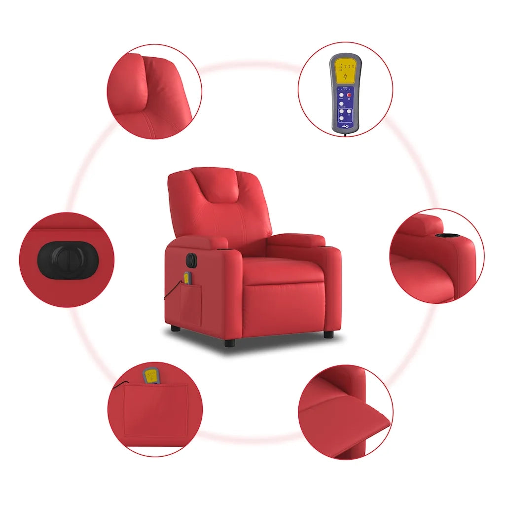Poltrona Massaggio Elettrica Reclinabile Rosso Similpelle 3204428