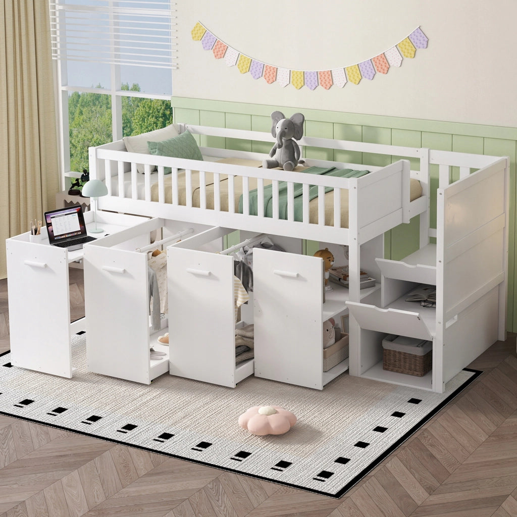 Letto a castello con scrivania e armadio - Xylo - 90x200 - Bianco