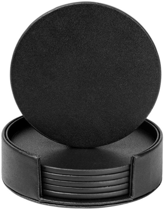 Set di 6 sottopiedini in pelle, protezione contro le macchie per tavolo, scrivania, sottopiedini in pelle resistenti e antiscivolo, 10,2 cm, nero circolare