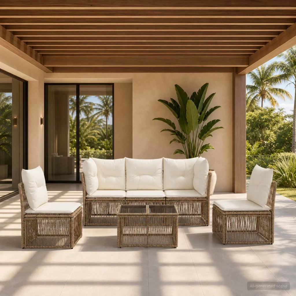 Set Divano da Giardino 6 pcs Beige polyrattan 3434157