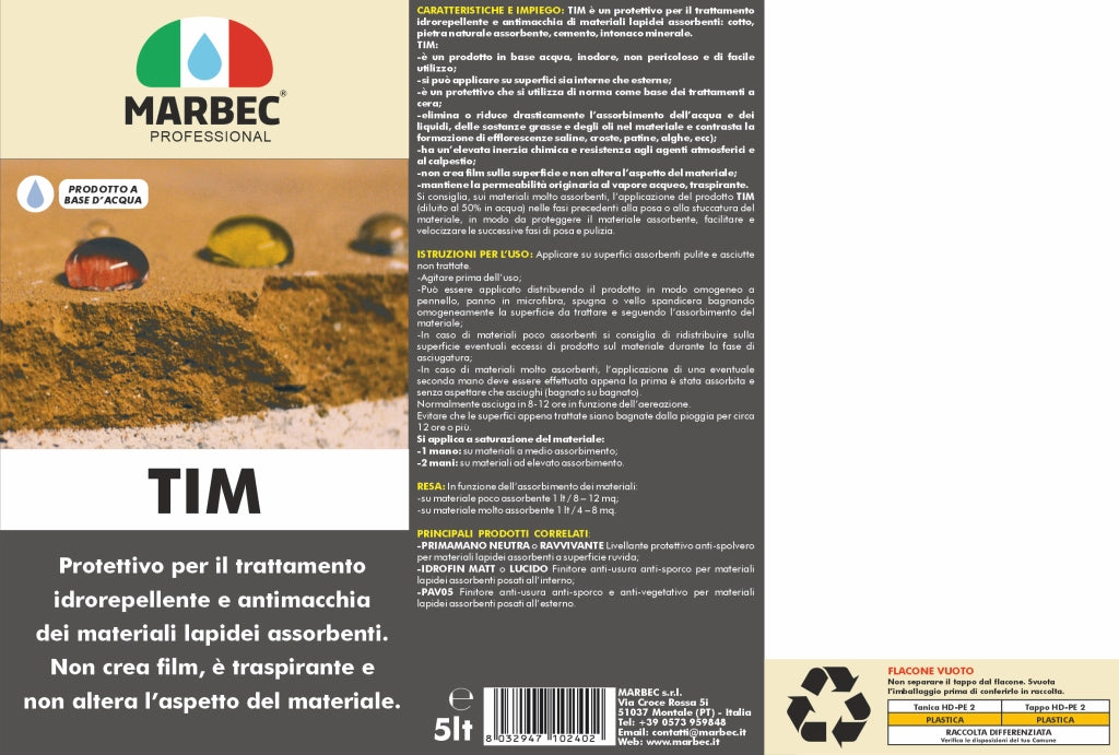 Trattamento idrorepellente antimacchia per cotto e pietre TIM   5LTx4Pz