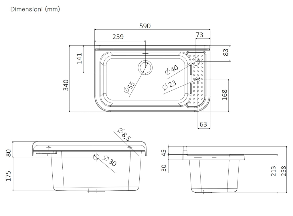 White Sink 60x34x21 cm - Durable and Compact Basin for Outdoors, Perfect for Gardens and Outdoor Spaces