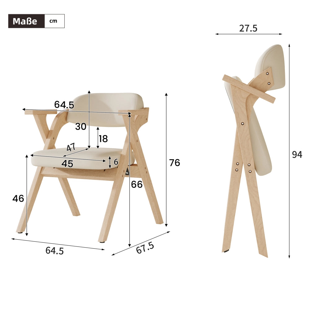SEDIA Pieghevole in legno massello e lino beige con braccioli Set da 4 pezzi