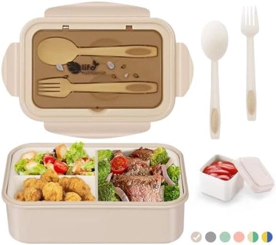 Lunchbox a 3 Compartimenti con Attrezzi - per Scuola, Lavoro e Picnic