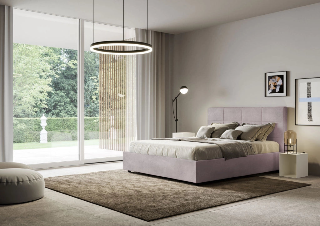 Letto queen size senza rete imbottito 150x200 microfibra blu Mika